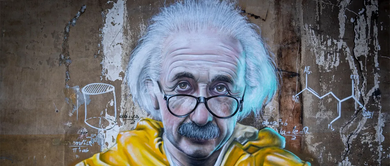 Retrato estilizado de um físico genial associado ao debate sobre o QI de Einstein